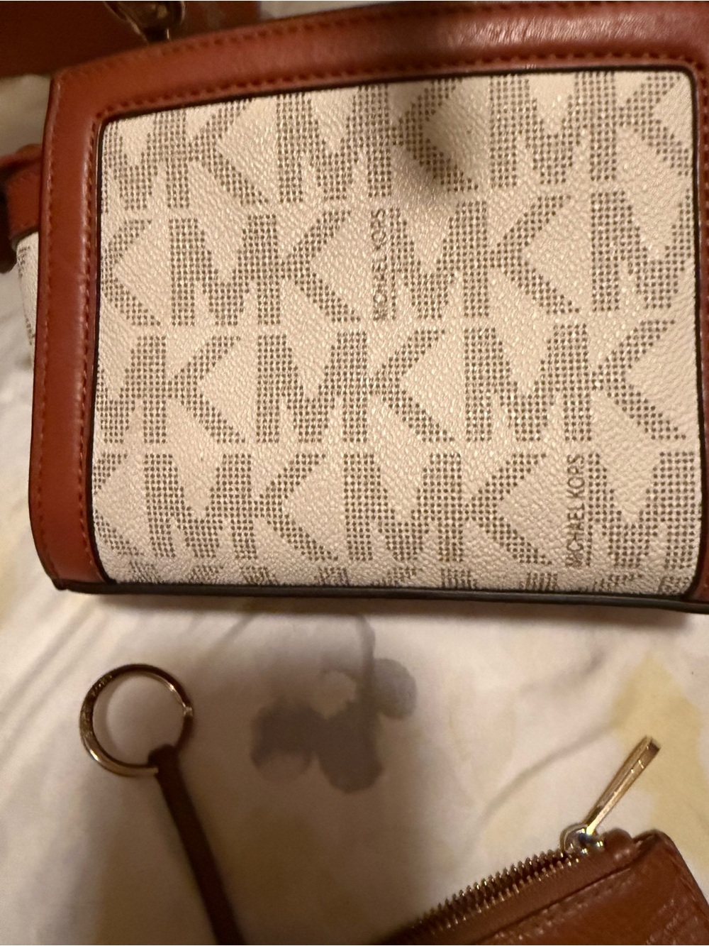 Michael Kors Cream Canvas Crossbody with Brown Leather Trim